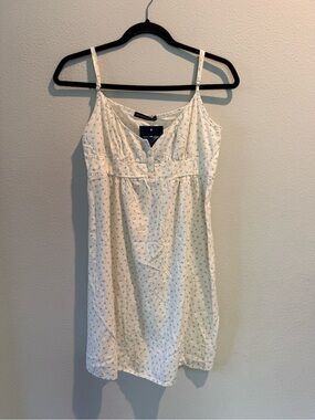 Brandy Melville Cream Mini Dress with Tiny Blue Floral Print